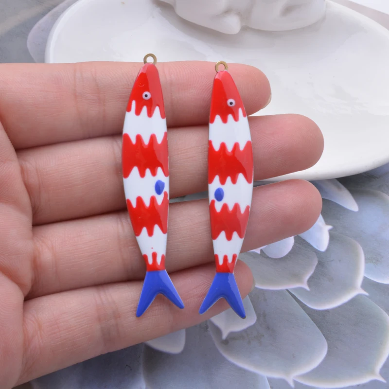 2 Stück Neue Design-Kupfer-Anhänger mit beidseitiger Emaille in Form eines großen Fisches, mit Öltropfen-Effekt, für Halsketten, DIY-Schmuckzubehör – Detail 4