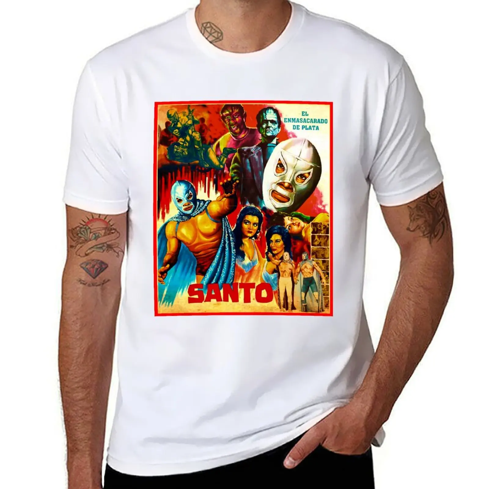 

Санто. Футболка с серебряной маской, мужские футболки с рисунком, мужская повседневная футболка