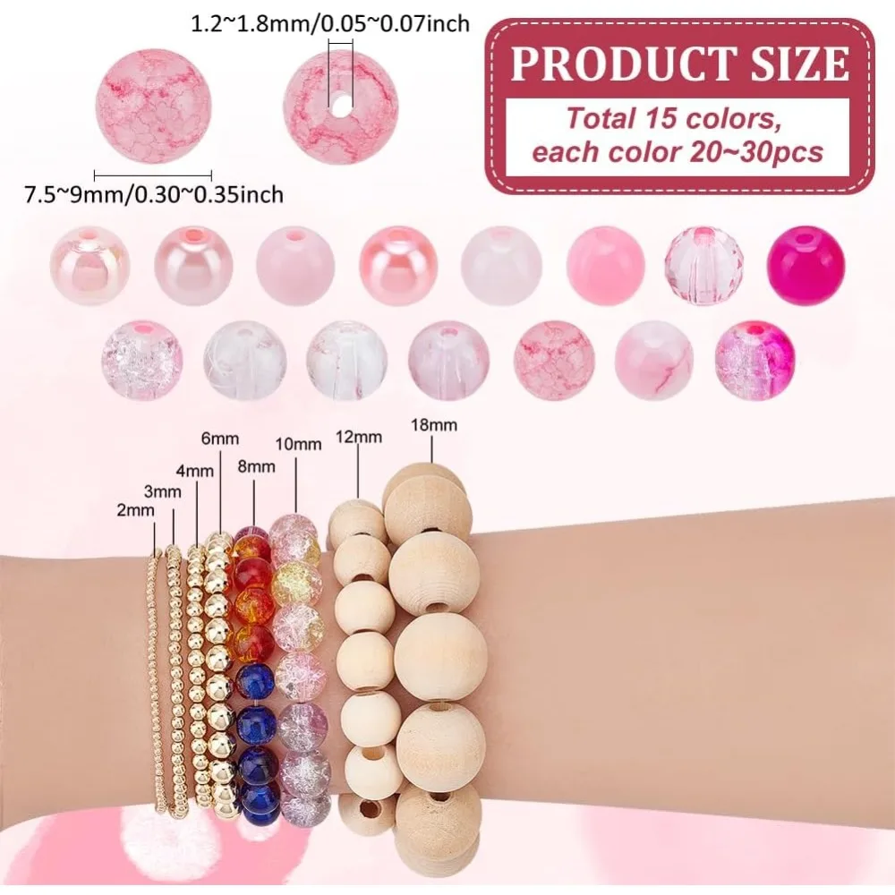 450 قطعة 8 مللي متر الخرز الزجاجي الوردي 15 أنماط الخرز المفرقعة الخبز رسمت حبة الاكريليك فضفاض الخرز الفواصل لصداقة بوهو