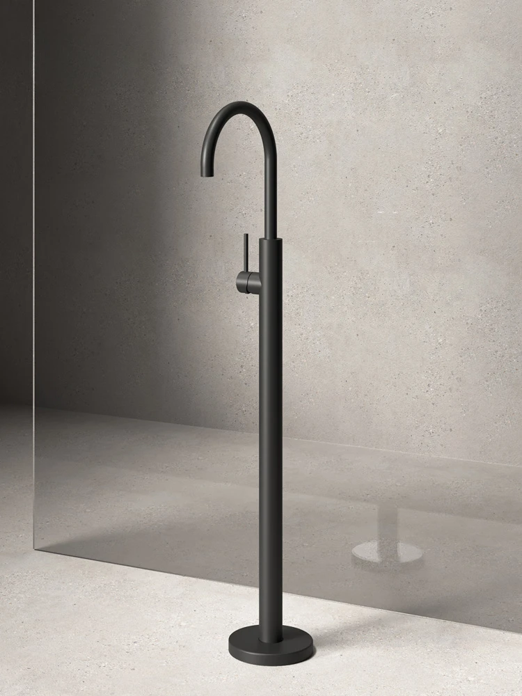 Column basin black copper mixing valve faucet hotel bathtub side floor type hot and cold faucet