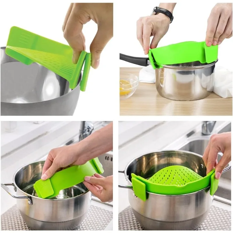 1pc Clip On Strainer for All Pots and Pans Silicone Pasta Strainer Clip Collapsible Colander for Noodle,Vegetables,Spaghetti