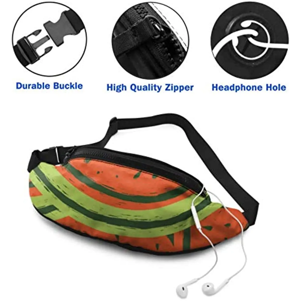 Fishing Waist Bag Create Fashion Art Fruit Watermelon Woman Fanny Pack with Headphone Jack and Adjustable Straps Waist Belt