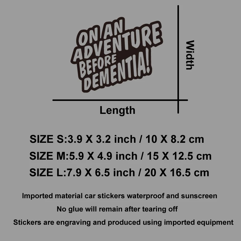 "على مغامرة قبل الخرف!" ملصقات سيارة كاملة للجسم والنوافذ "على مغامرة قبل الخرف!" ملصقات السيارات الكاملة