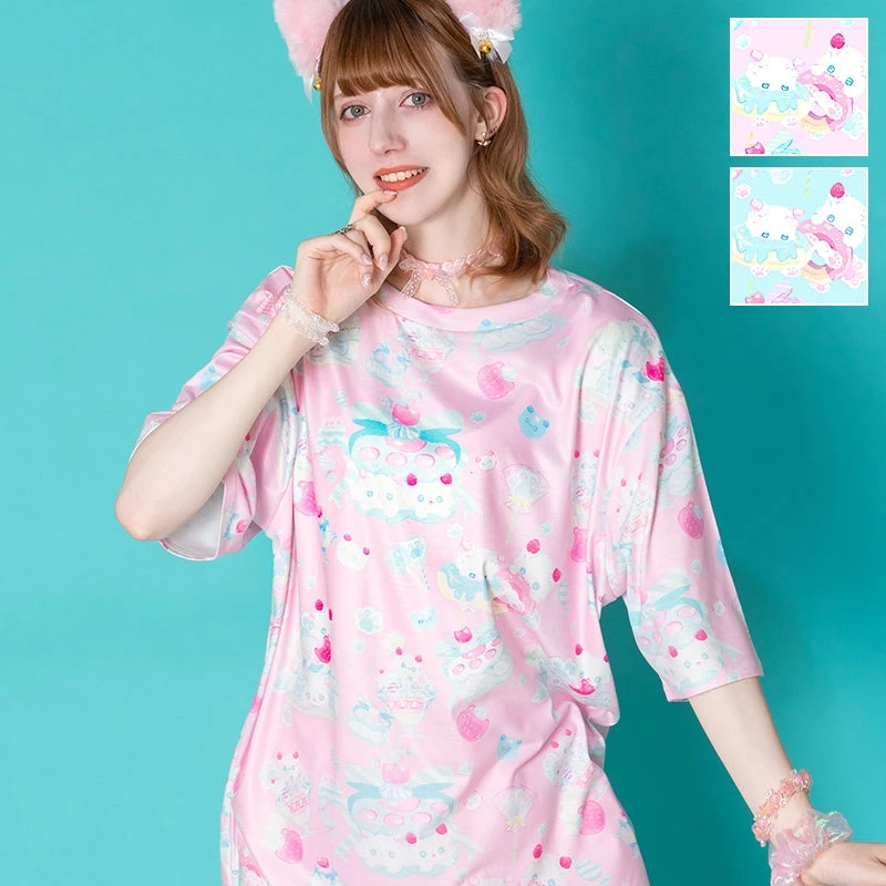 2026 Summer Trendy New Japanese Harajuku Style Printed T-shirt for Kids/Adults Sweet Cool Fashion Loose Large Short Sleeve Top
