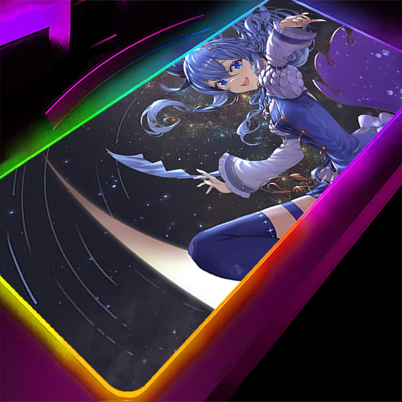 Alfombrilla de ratón LED RGB h-hololive Hoshimachi Suisei HD, alfombrilla para juegos de Anime, alfombrilla antideslizante para teclado, accesorios para PC, alfombrilla de ratón de goma para escritorio