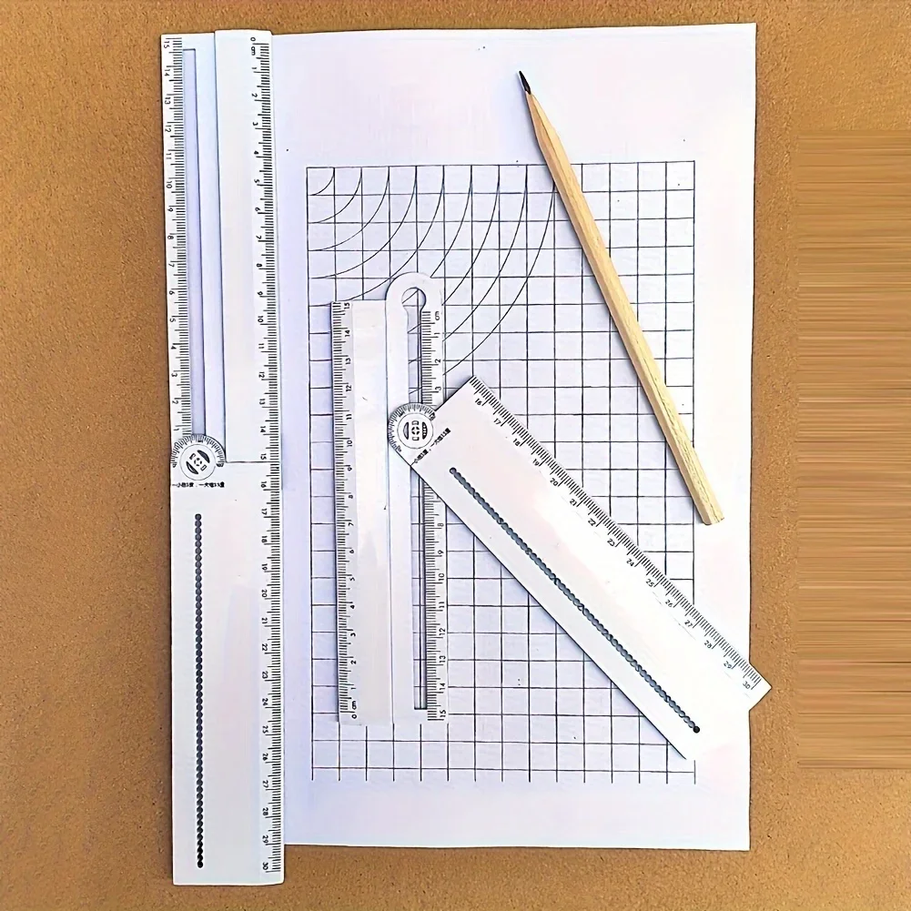 1pc Multi-Functional Folding Geometry Ruler with Integrated Protractor for Mathematical Angle Measurement and Circle Drawing