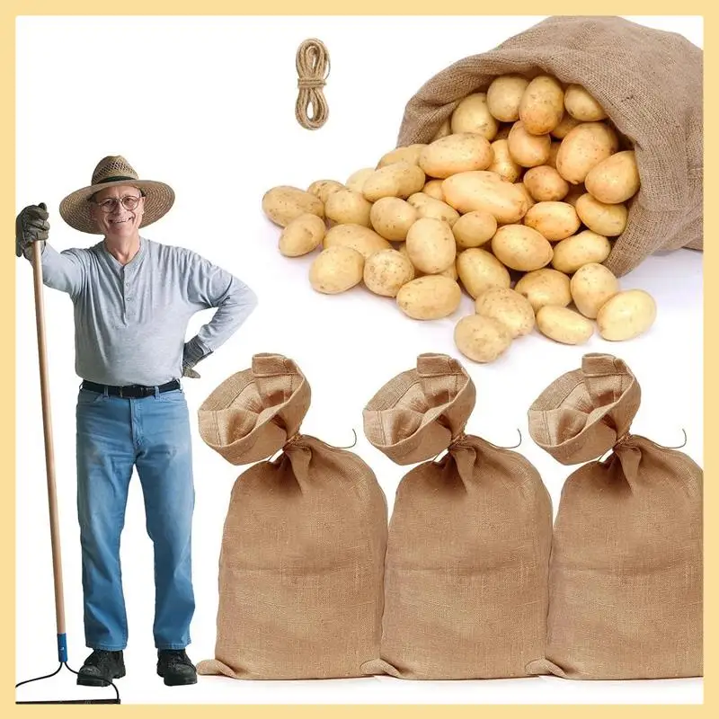 4 шт. сверхпрочные большие мешки из мешковины коричневые 40X24 дюйма утолщенные с веревками 32,8 фута, многоразовые мешки для картофеля