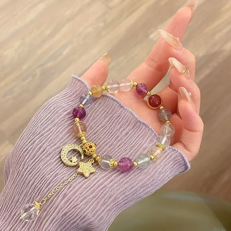 Galaxy Bright~ Super Fairy Sweet and Fresh Princess Wind Star Moon Color Fluorite Bracelet Girl Heart Girlfriend Sister