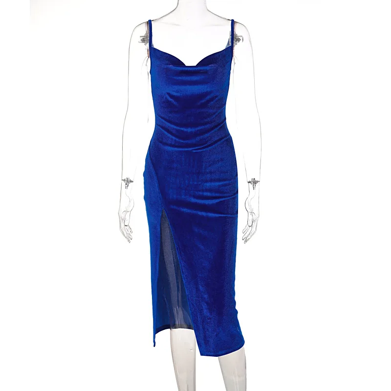 Vestido de noche elegante de terciopelo para mujer, vestido Midi ajustado sin mangas, hombros descubiertos, Espalda descubierta, fiesta y Club,