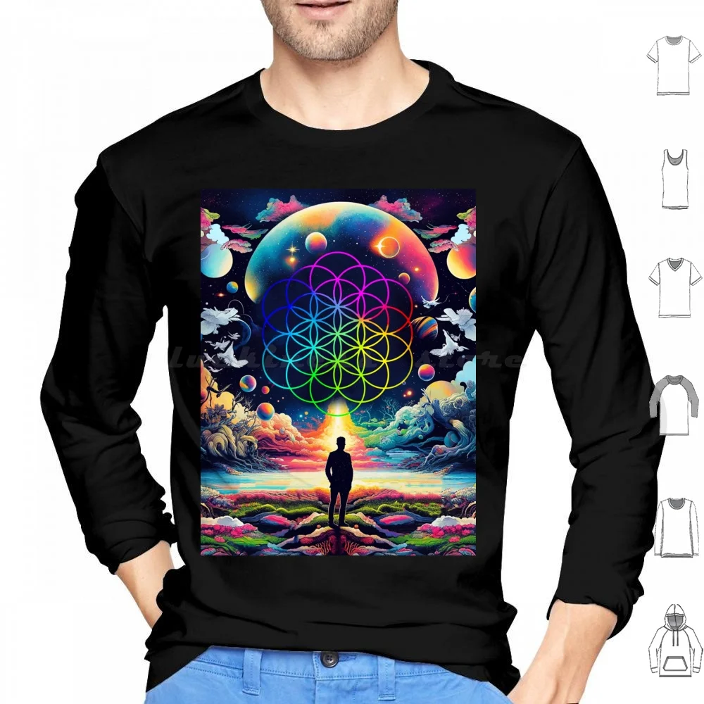 Ethereal Skies Hoodies Long Sleeve Pop Band Music Artist Fanart Song Album Lyrics Flower Of Life Multicolored Fantasy