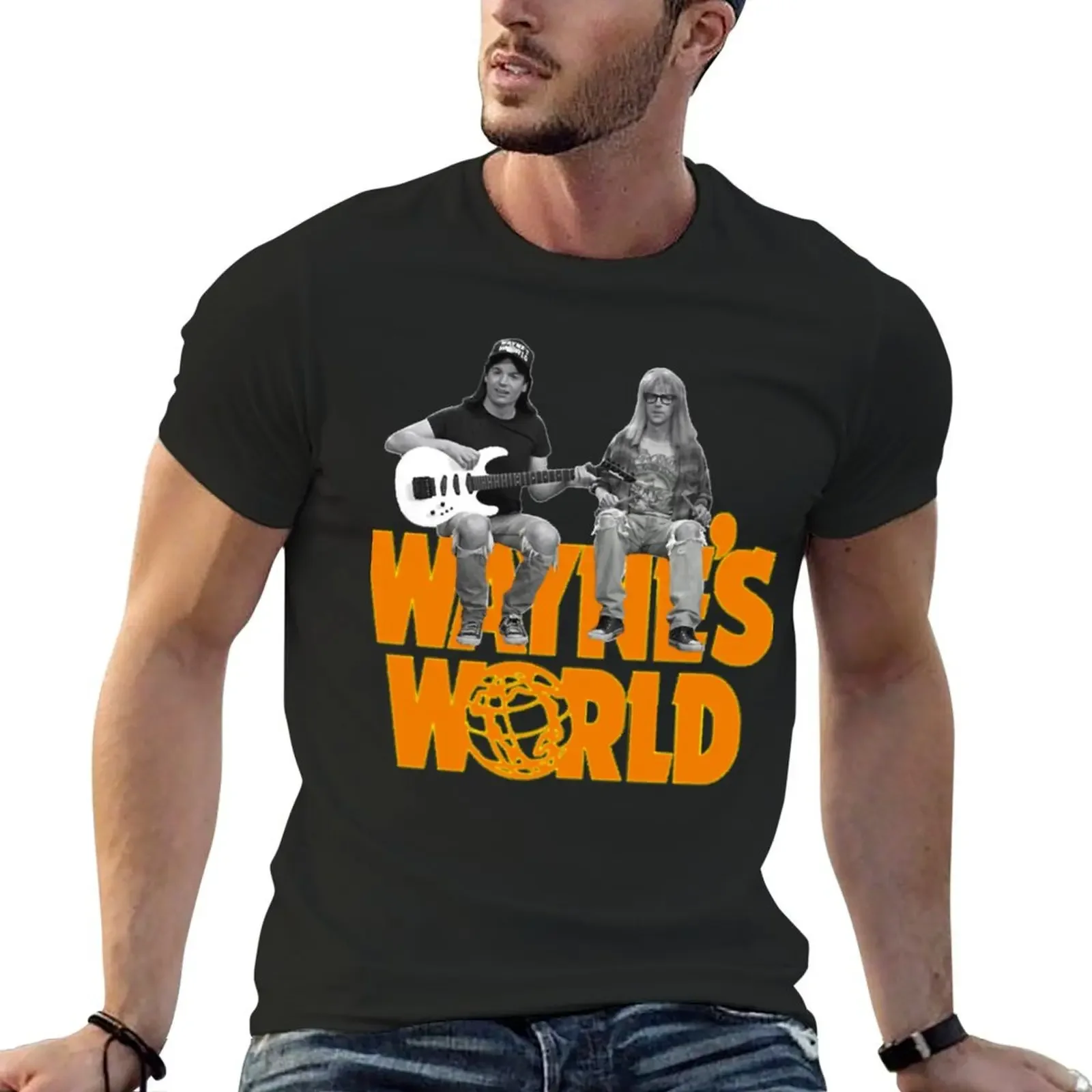 90'S Wayne’s World Py On Comedy T-Shirt cute clothes vintage anime shirt tees baggy shirts Men's cotton t-shirt