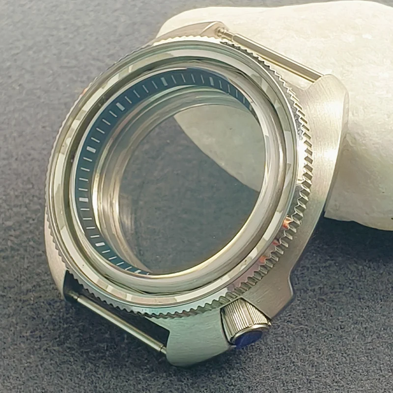 44mm Turtle Watch Case Transparent Back Cover Fit 6105 6309 Turtle For NH35 NH36 4R 7S26 Automatic Movement Watch Replace Cases