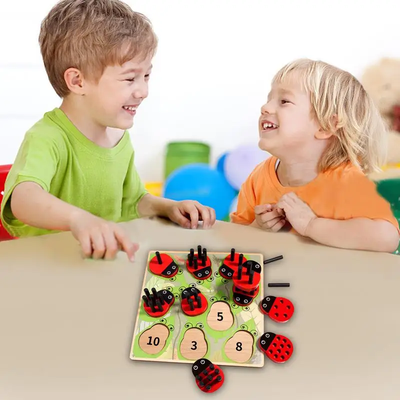 1-10 Number Cognition Toys Number Enlightenment Ladybug Toys Wooden Toddler Number Shape Sorter Playset For Kids Children Girls