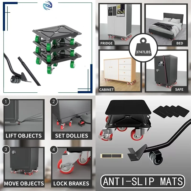 durable Custom Wheel Square Reinforcement Caster and Lifter Set 5 Pcs Moving Dolly Furniture Mover for Furniture