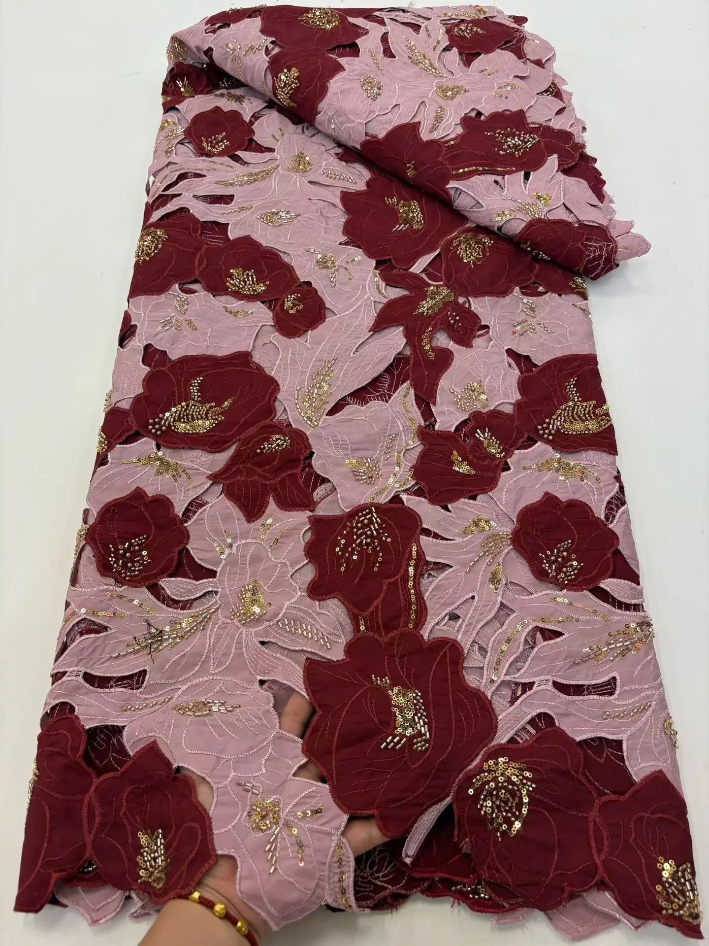 

African Chiffon Beaded Lace Fabric 2025 High Quality Nigerian Stones Lace Fabric Groom Chiffon French Bride Wedding Dreses Hm3-1