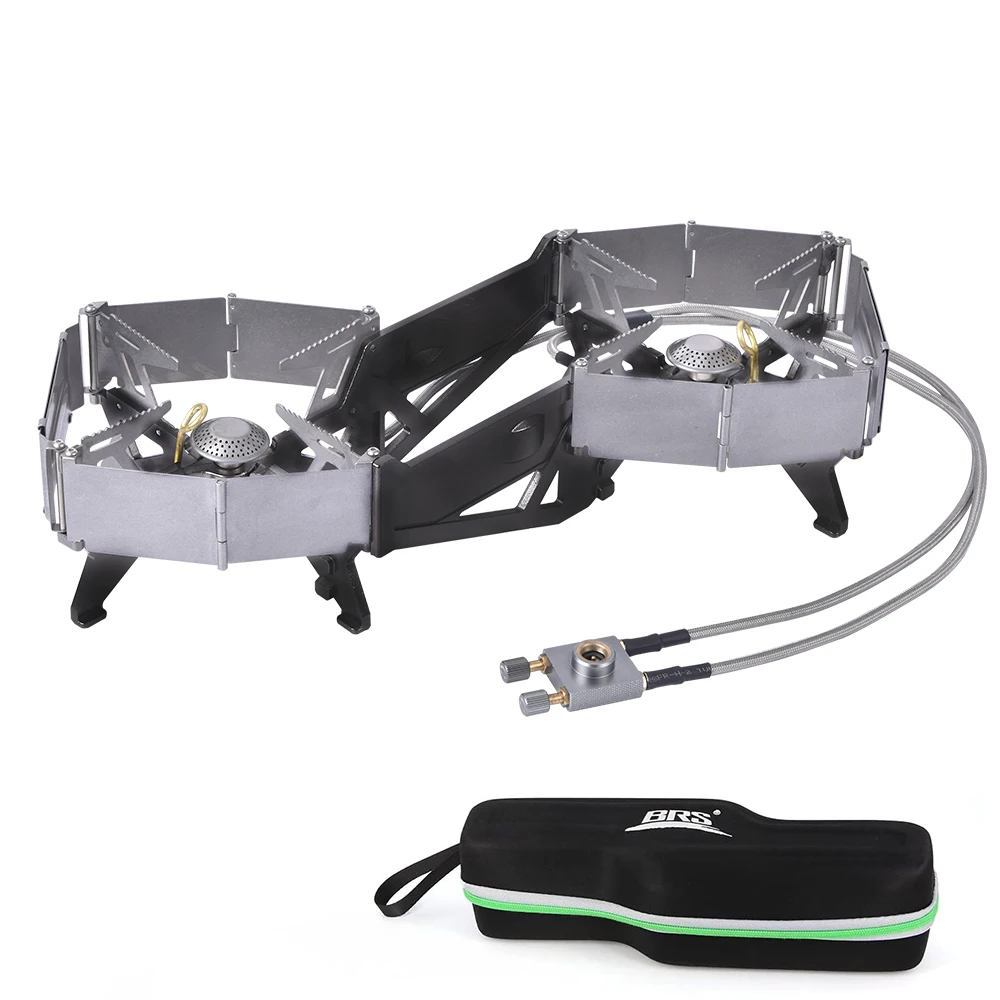 BRS-32 Lightning Double Head Stove Compact Stove, BRS-32 Double Burner Stove with Storage Bag Portable for Outdoor Camping