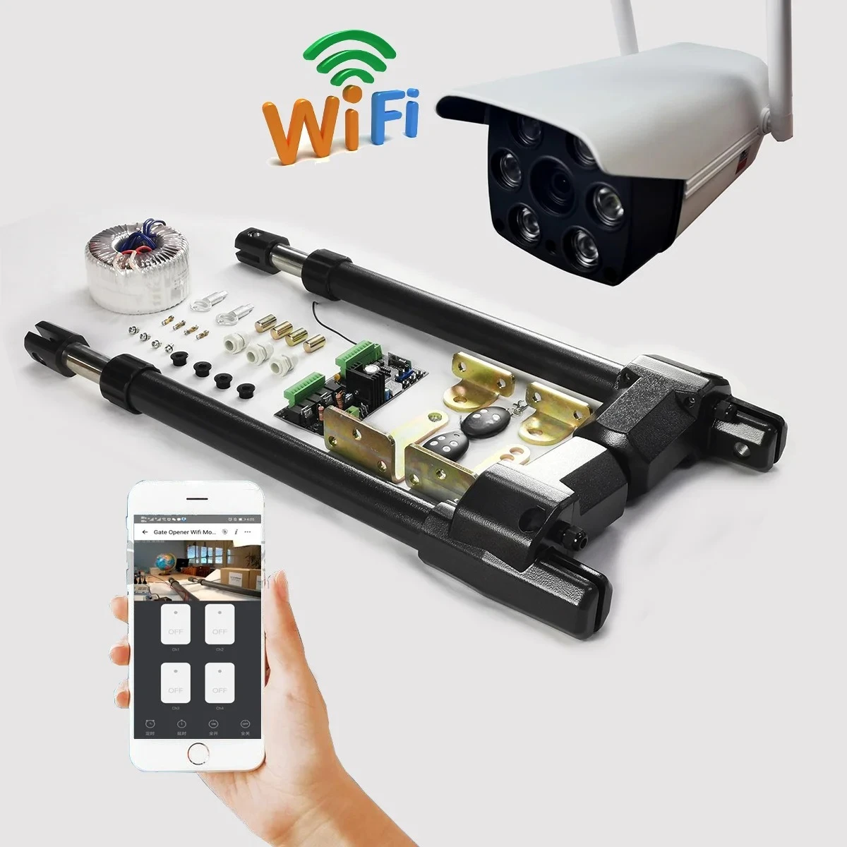 Phone Remote Monitoring Automatic Swing Gate Opener With Camera Kit