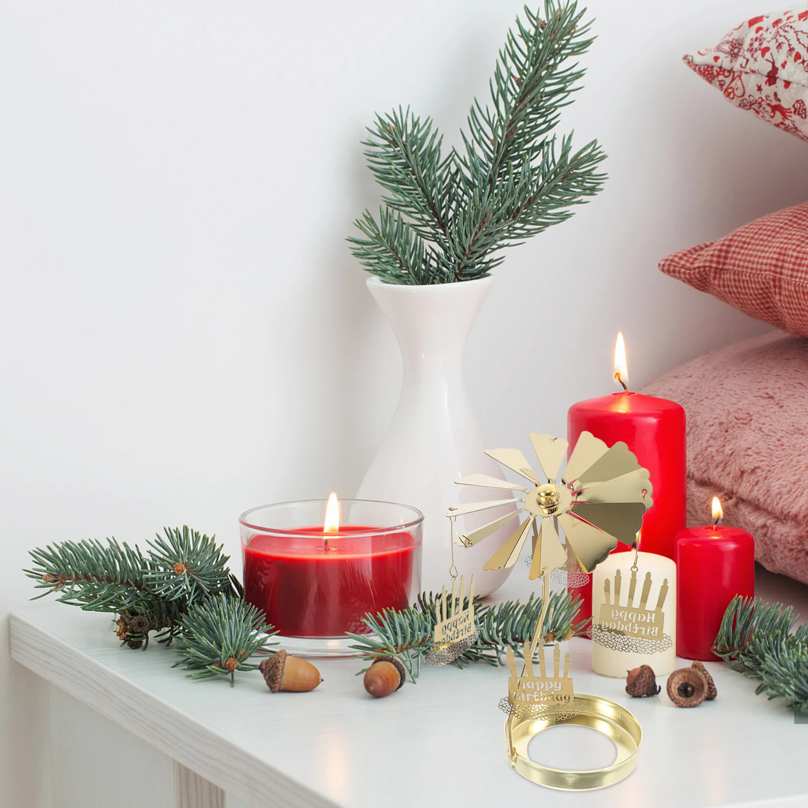 

HOLIDYOYO Vintage Holder Golden Stainless Steel Tea Light Rotating Decor Menorah Cup Plate for Holiday Gift