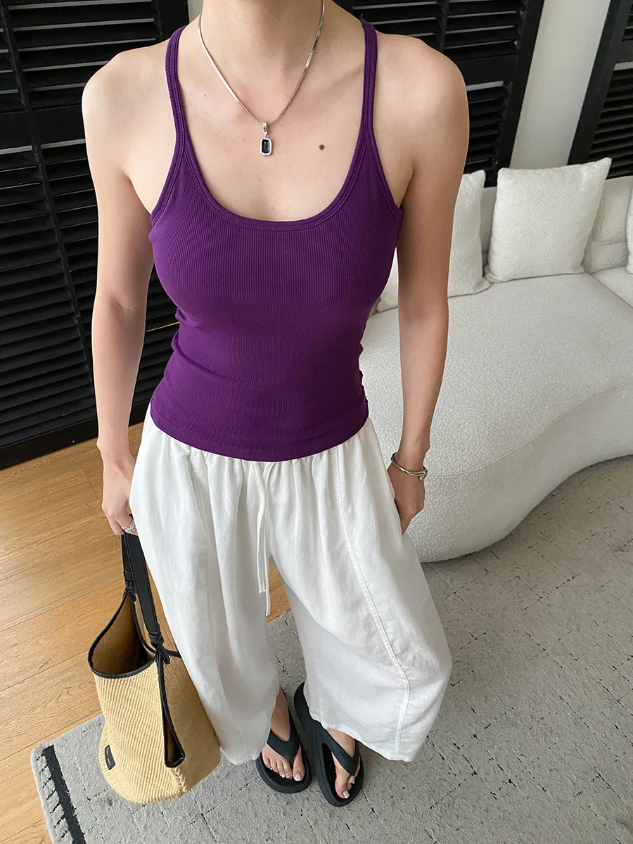 Sommerliche High-Waist-Hose mit weitem Bein für Damen, lässige, einfarbige, locker sitzende Hose – Detail 27