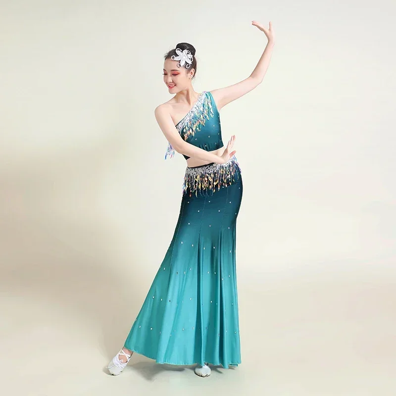 Peacock Dance Costume for Women Children Dai Dance Hmong Performance Clothing Fish Tail Leotard Traditional Folk Chinese Dance