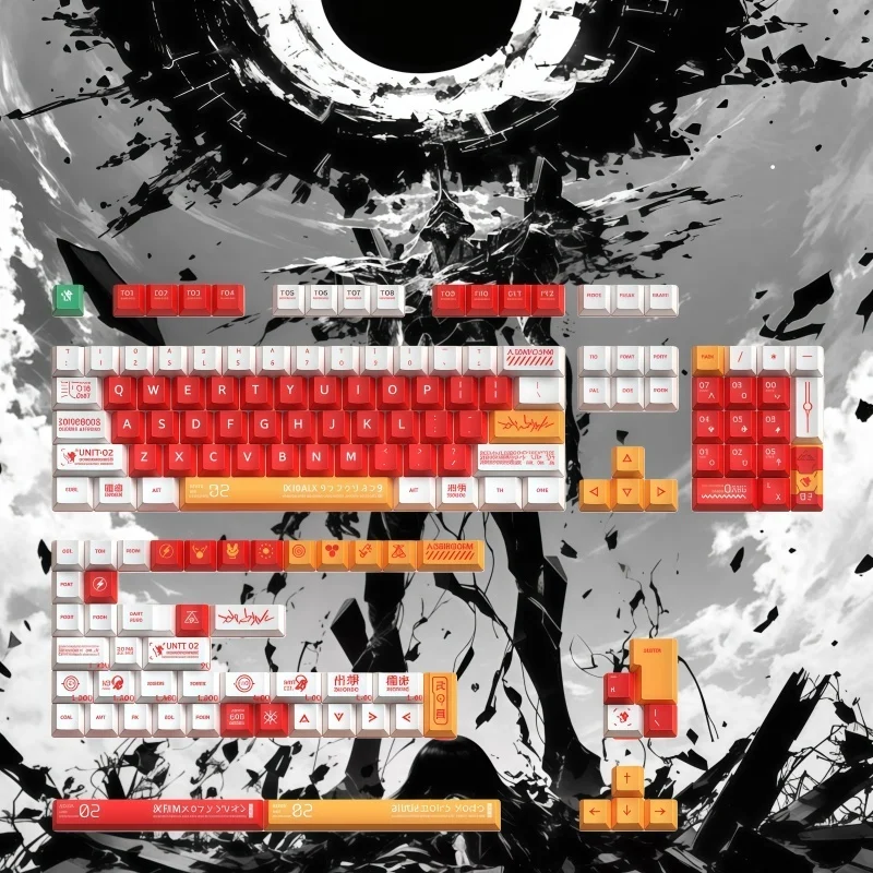 

Тематические колпачки для клавиш EVA 02 Unit-02, высота машины Cherry, аниме, периферийные устройства, материал PBT, пятисторонняя термосублимация, эргономика, милая