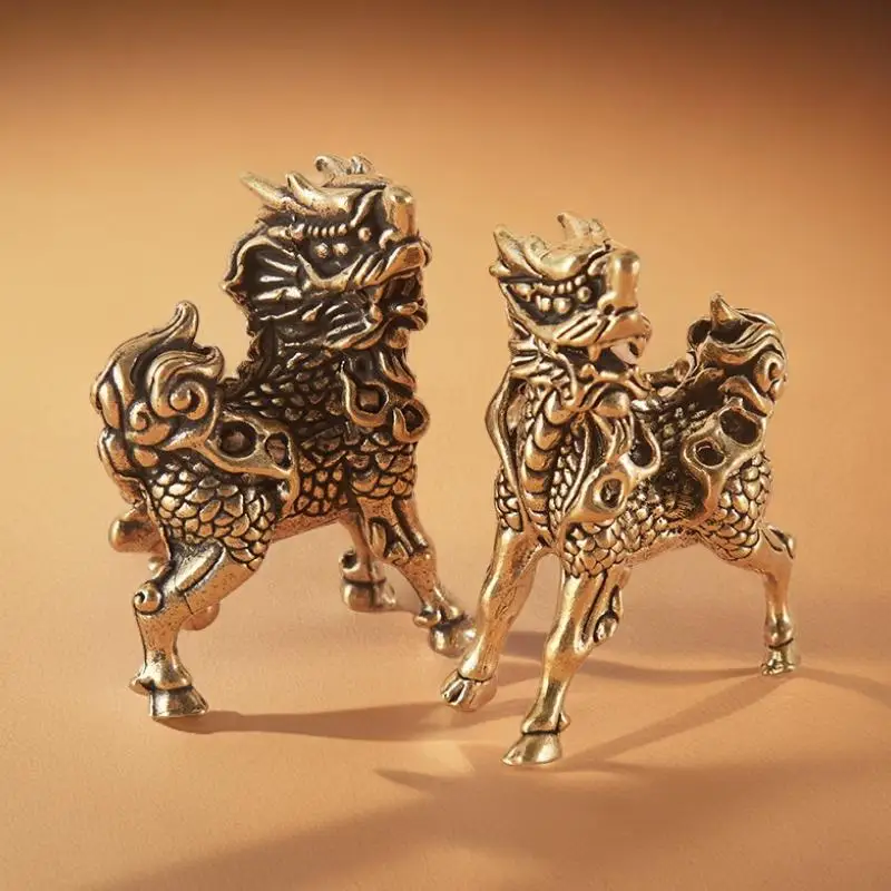 

Brass Tall Kirin Pair Standing Large Kirin Brass Tea Pet Office Desktop Home Decoration Ornament