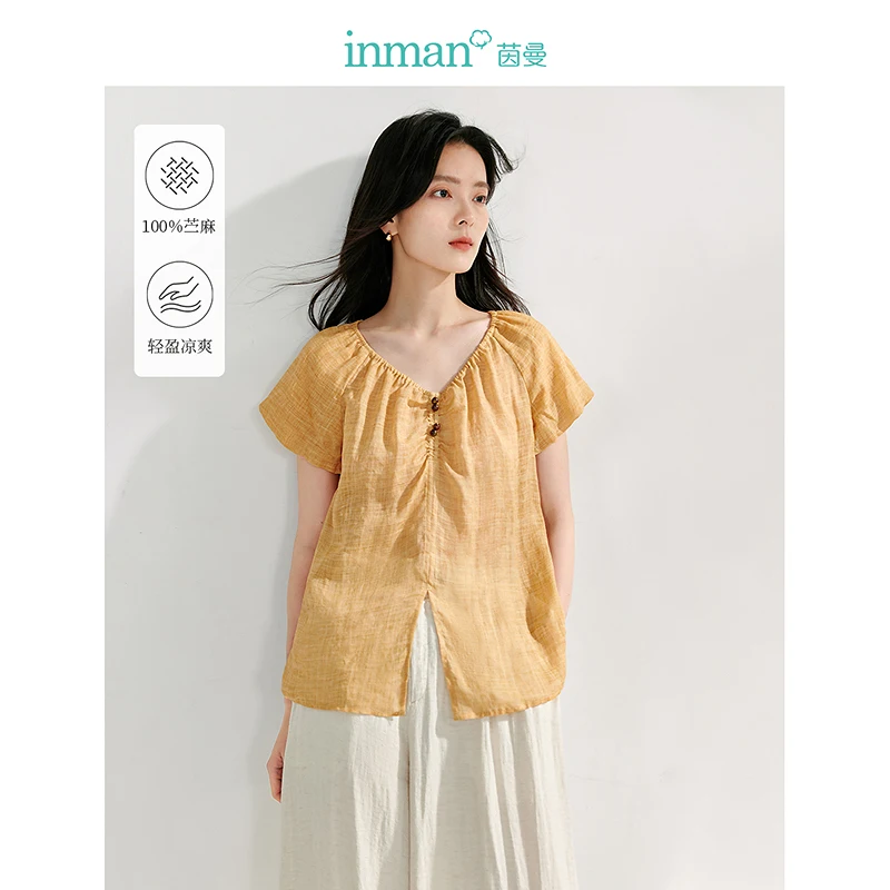 

Inman French Light Luxury Style Women's High-End Ramie Short-Sleeve Shirt 2025 New Lazy Relaxed Fit Blouse