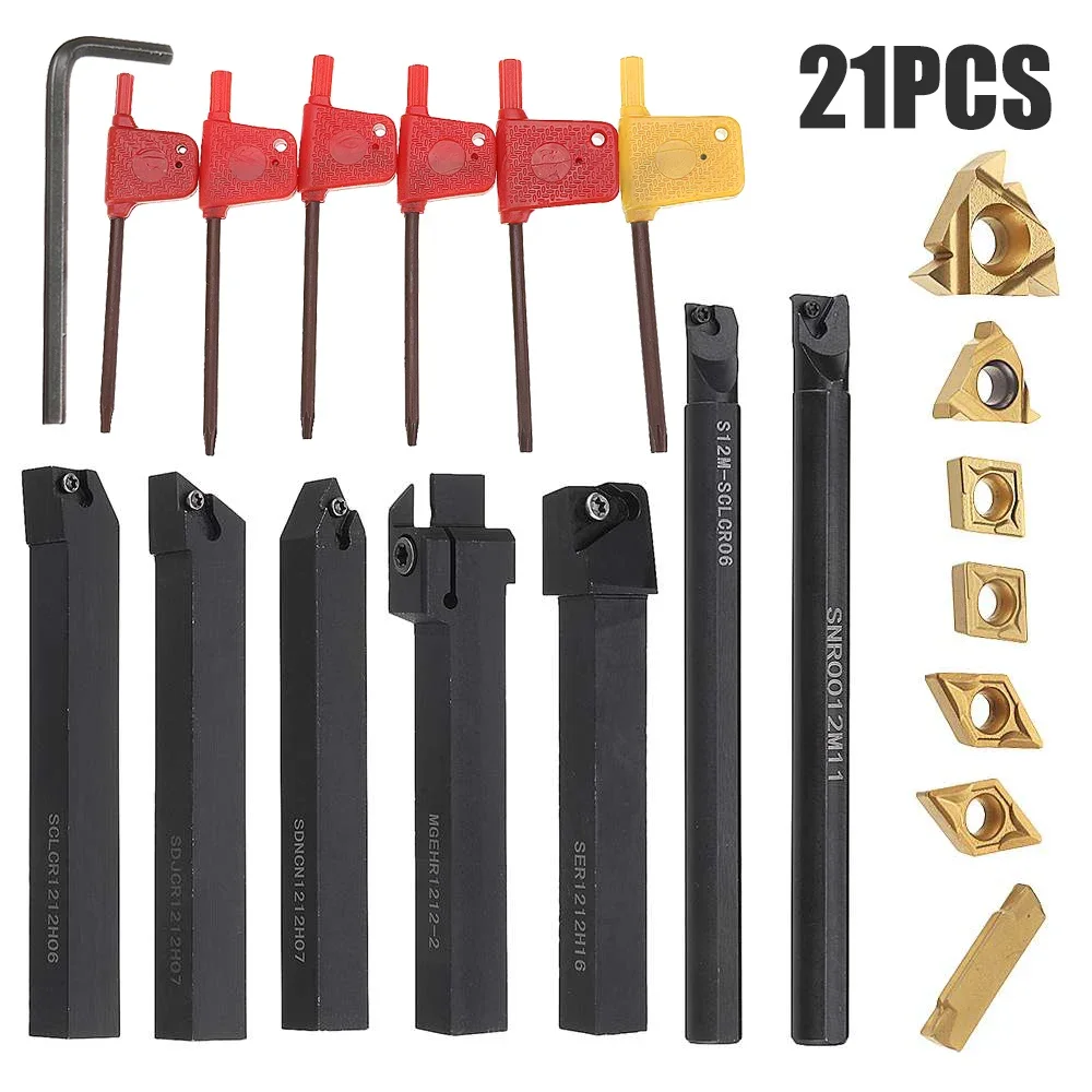 

21pcs/Set 8/12/16mm Shank 45HRC Lathe Boring Bar Turning Tool Holder Set with Carbide Inserts for Semi-finish Machine Tool Sets