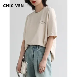 CHIC VEN T Shirt for Women Basic Loose Letter Printed O Neck Woman Tshirts Casual Solid Women's Tees Streetwear Summer 2022