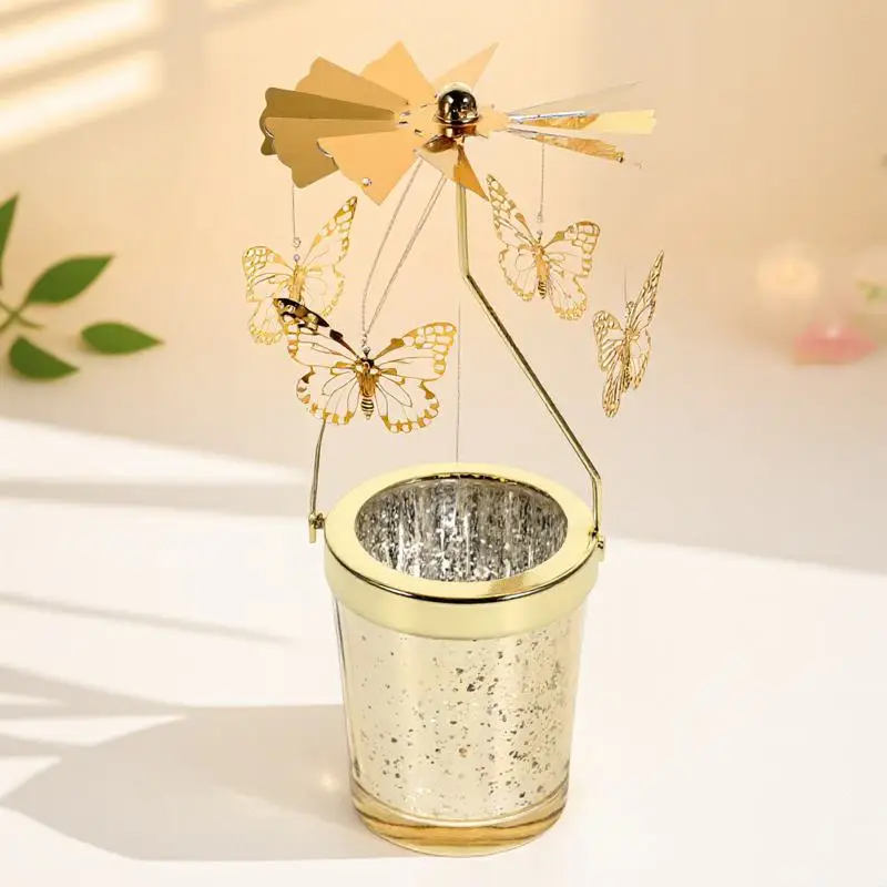 Golden Rotating Holder Tealight Stand Table Centerpiece Decor for Home Wedding Party Holder