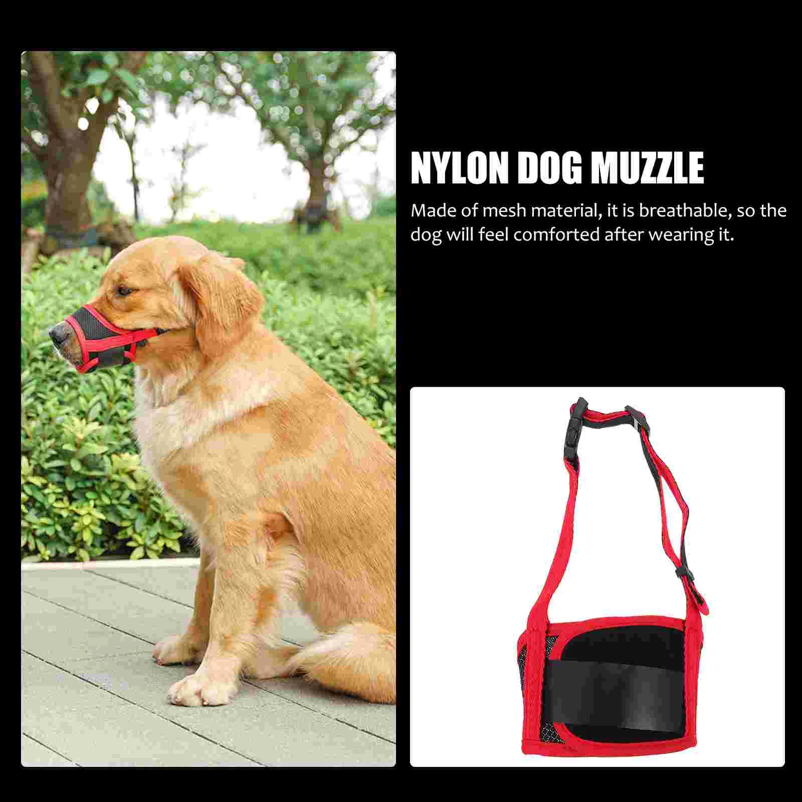 

Small Dog Harness Muzzle Mask Practical with Adjustable Strap Nylon Red Outdoor Anti-bite for