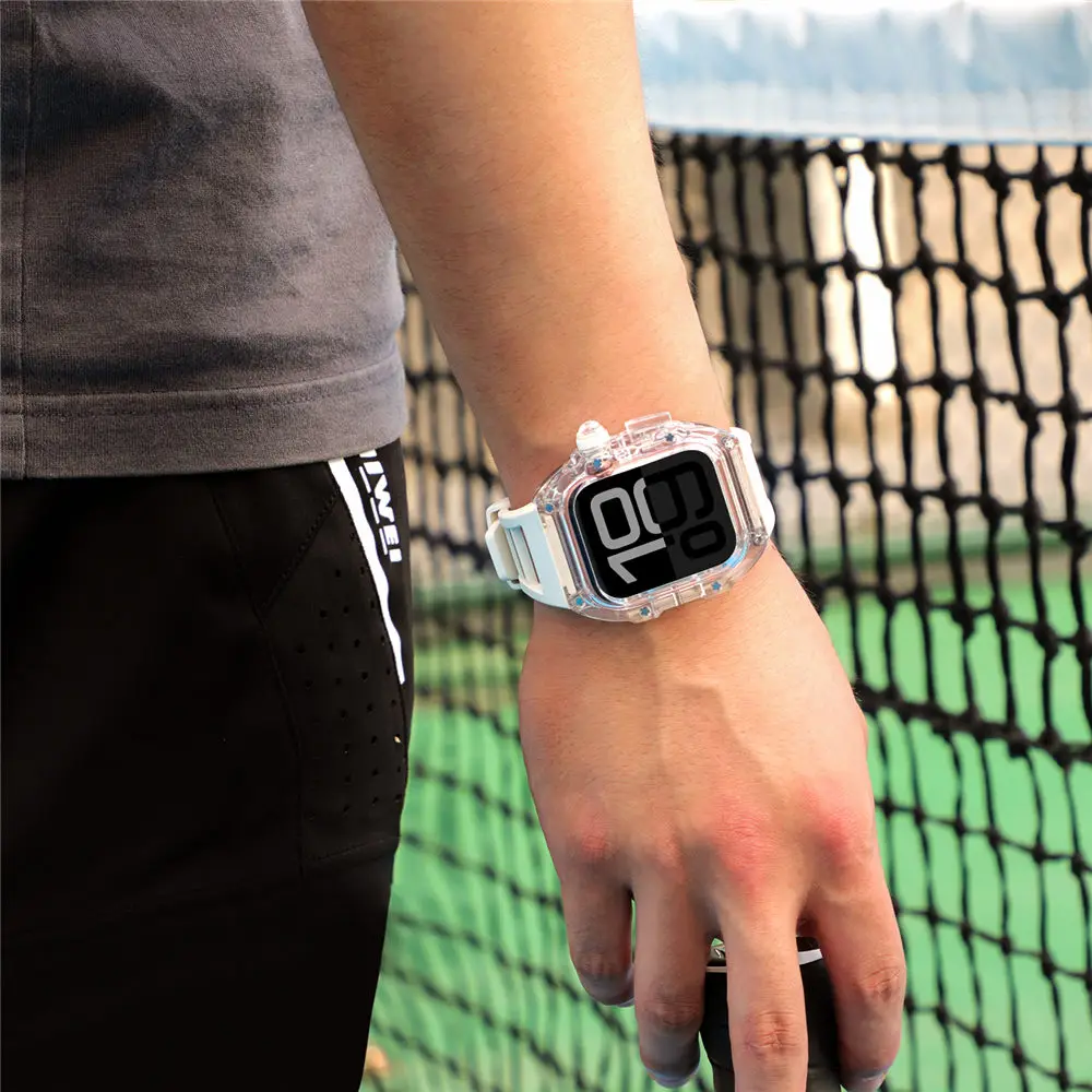 พรีเมี่ยมล้างโพลีคาร์บอเนตกรณี Fluororubber สาย AP Mod Kit สําหรับ Apple Watch Series 10 iWatch 46 มม. 42 มม.