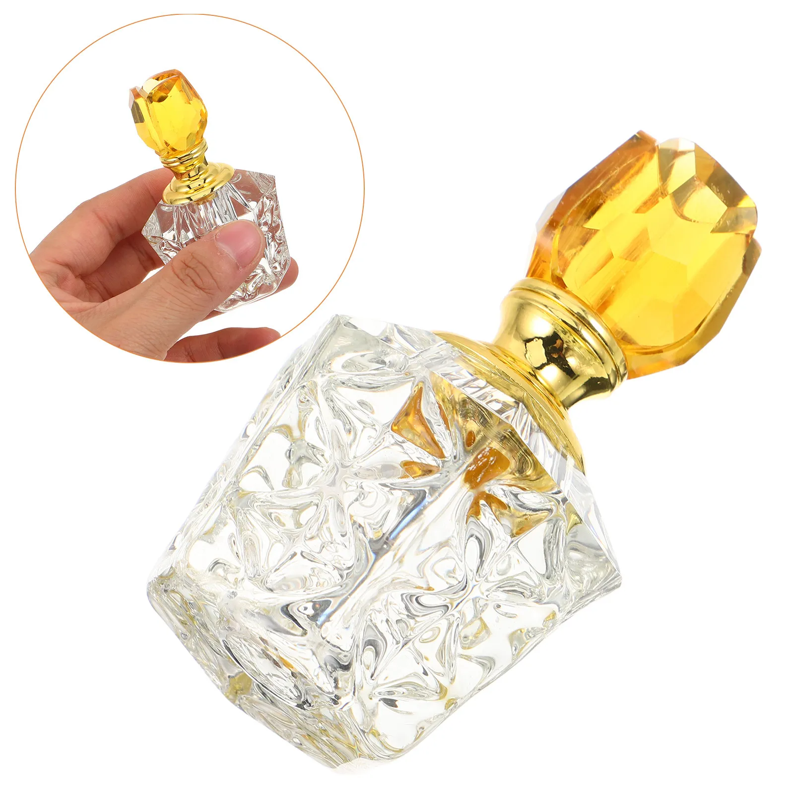 Empty Crystal Perfume Bottle with Elegant Rose-Shaped Cap Refillable Fragrance Oil Dispenser for Bathroom Vanity Decor Dropper