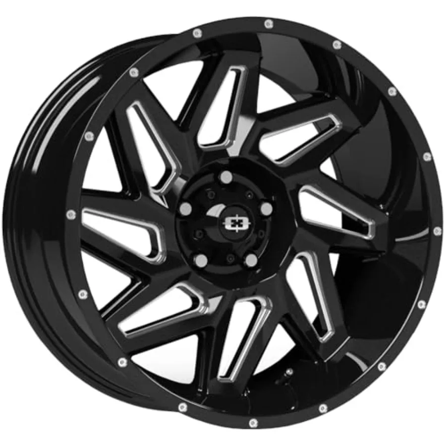 Off-Road Spyder Custom Wheel 20 x 9 Gloss Black Milled Spokes 10 Offset 5x127 Bolt Pattern 78.1mm Hub