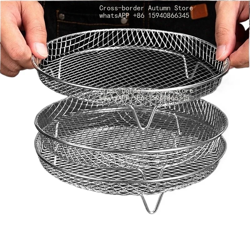 3-layers Air Fryer Rack Stackable Grilling Rack Stainless Steel Airfryer Oven Grill Steamer Cooker Kitchen Accessories Cooking