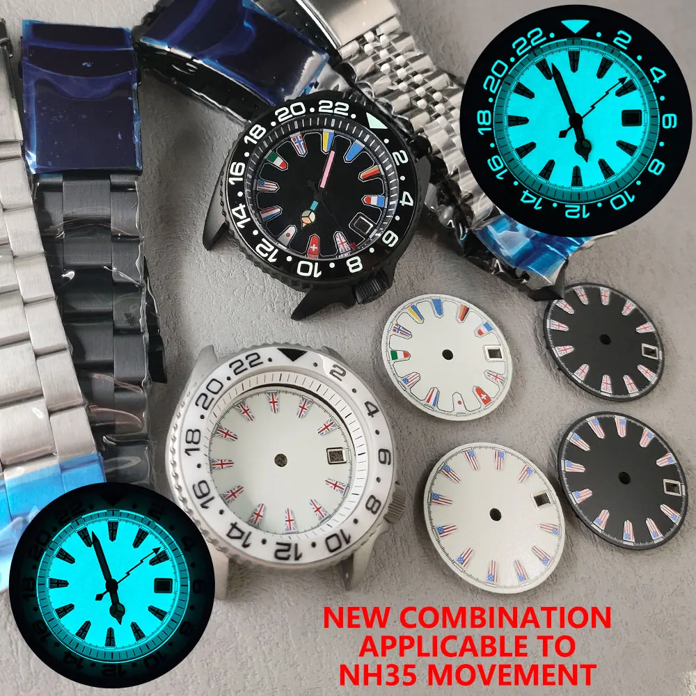 

New national flag dial SKX007 case combination 42mm men's watch convex sapphire glass suitable for NH35/36 movement case watch