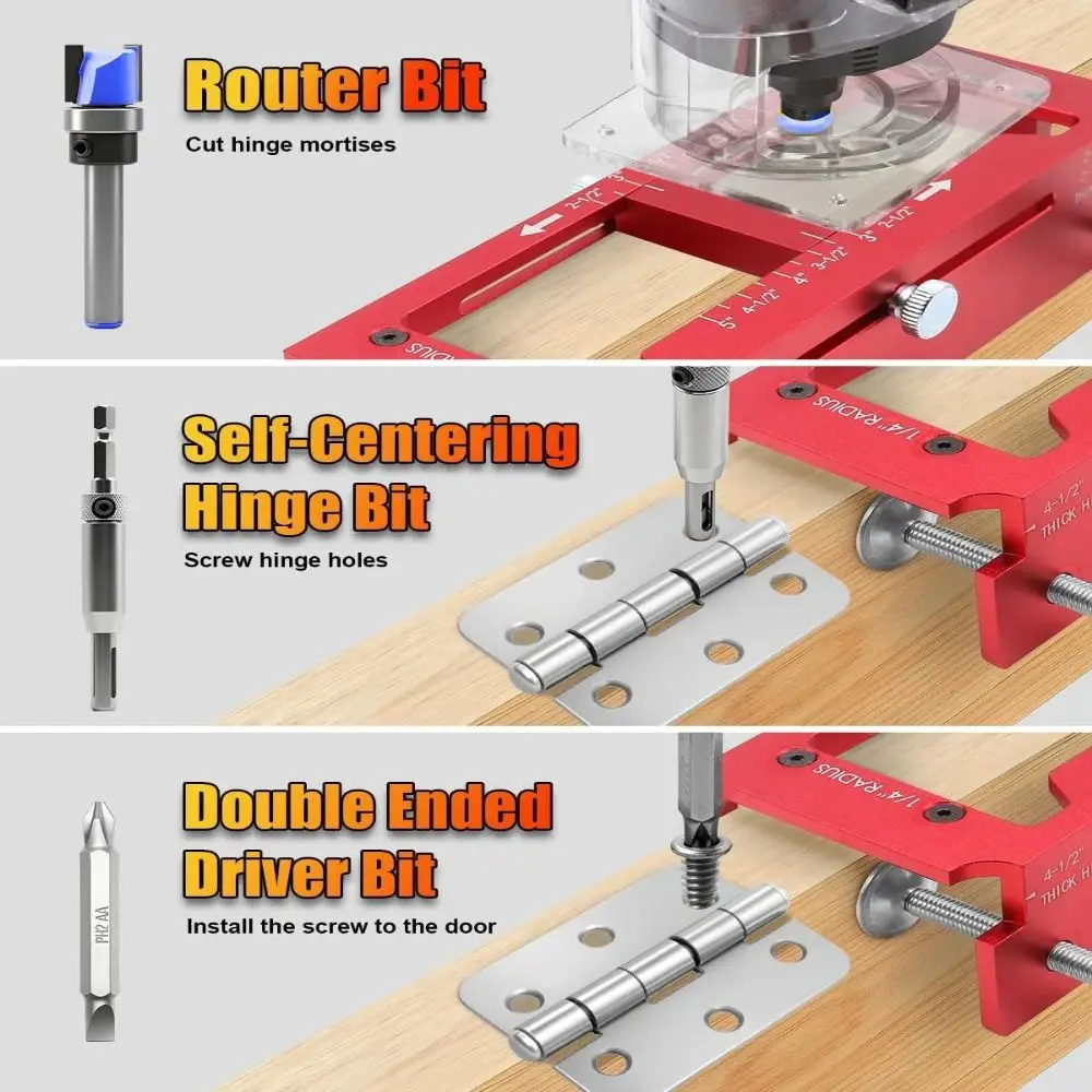 Aluminum Alloy Door Hinge Template Jig Kit Adjustable Mortise Guide Red/Blue/Black Mortising Locator Jig Positioning Durable