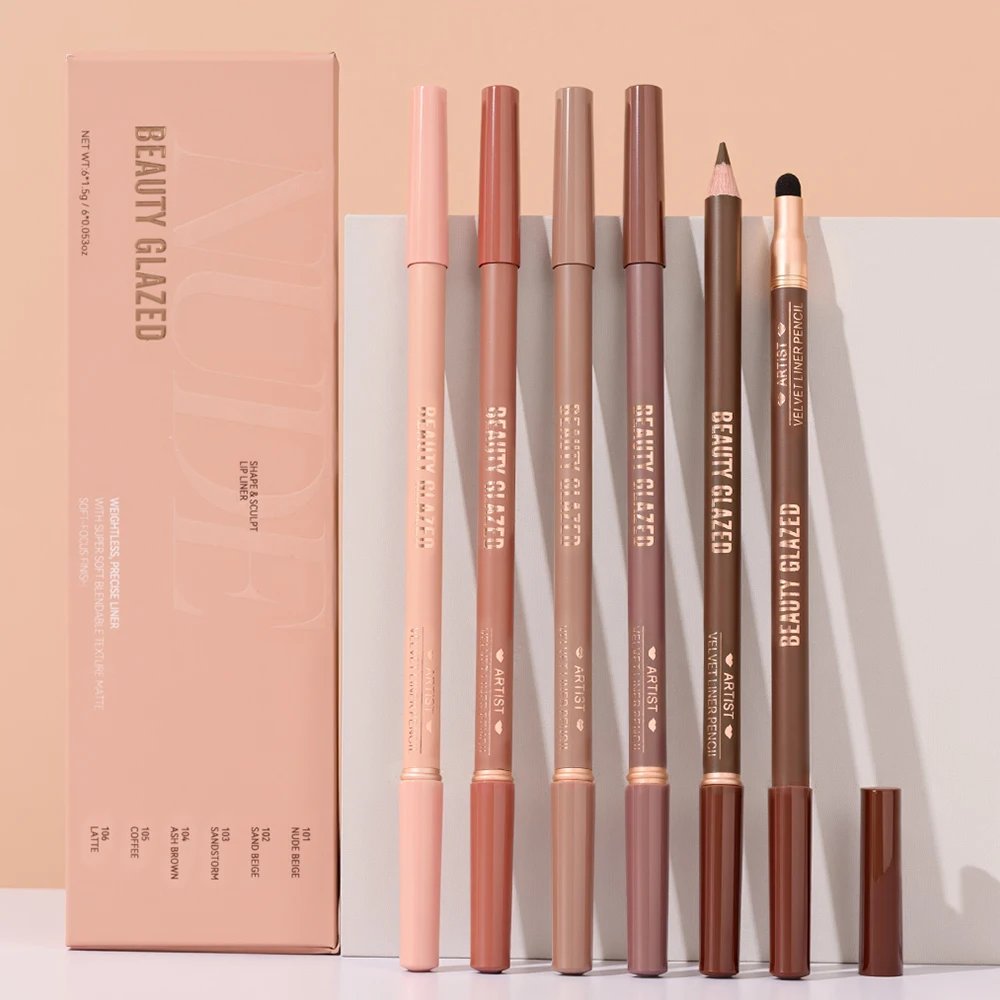 Beauty Glazed Artist Velvet Lipliner ดินสอพร้อมแปรงฟองน้ํา,