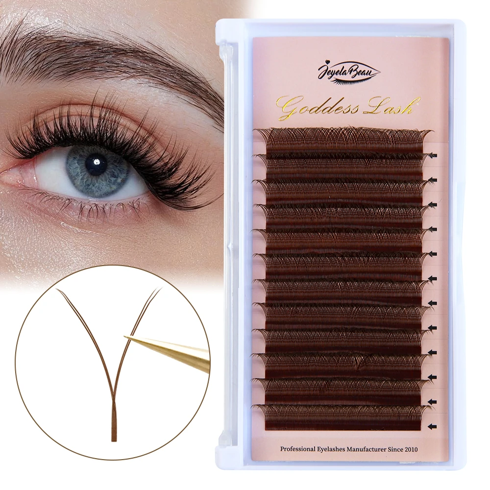 Goddess Brown YY Shape Lashes Double Tips Hand Woven Premium Soft Light Natural YY Eyelashes Extension