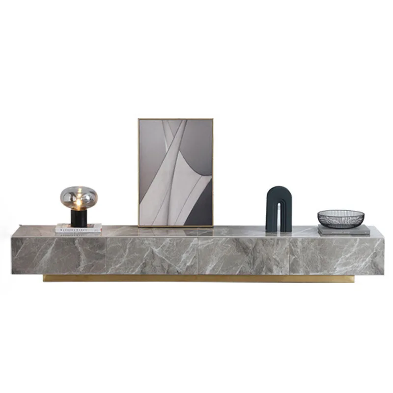 

Italian light luxury rock panel TV cabinet gray small household storage floor cabinet TV cabinet coffee table combination