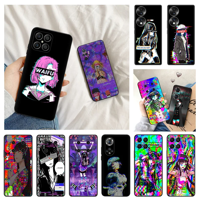 Ultra Thin Silicone Phone Case For Honor X8 X7 X9 b X6 70 90 Magic5 Pro 8x Pixel 8 7 6 a Anime Vaporwave Glitch Art Matte Cover