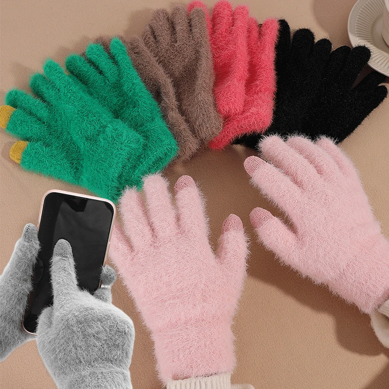 

Fashion Plush Thickened Gloves Unisex Phone Touchscreen Thermal Fleece Gloves Women Winter Thick Warm Soft Mink Fluffy Gloves