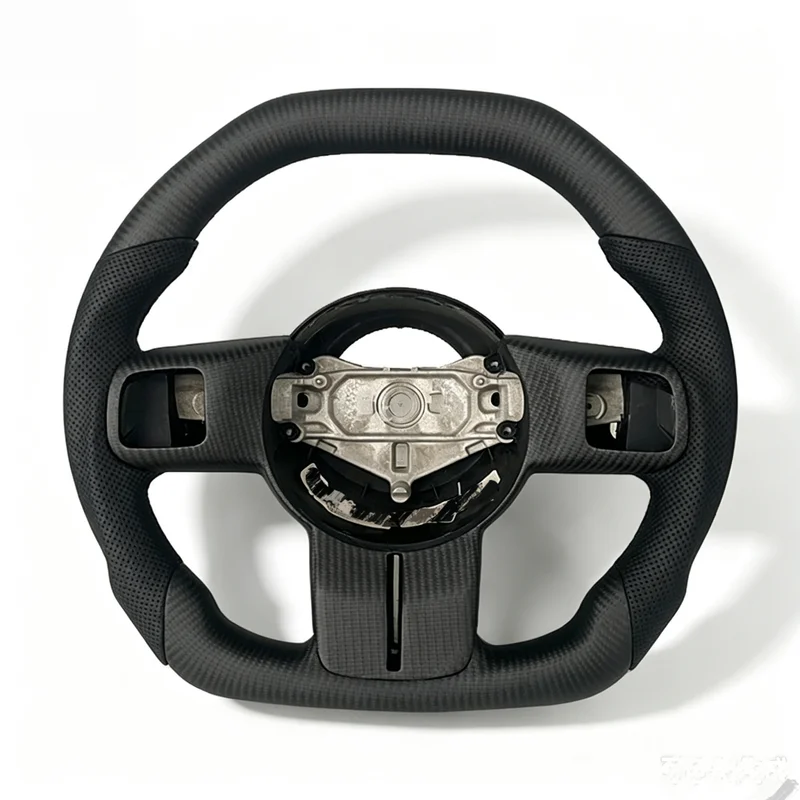 Custom Matte Carbon Fiber Flat Sport Steering Wheel Perforated Leather Modified Compatible with Jeep Wrangler JK 2011-2017,