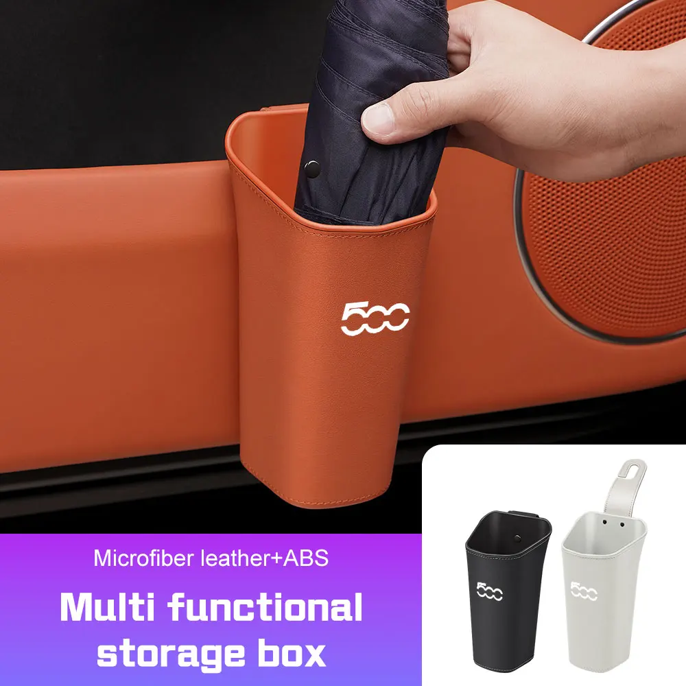 Leather Car Door Storage Box for Fiat 500 500L 500X 500c 500e Abarth Grande Panda Punto Tipo BRAVO Backrest Cup Holder Trash Can