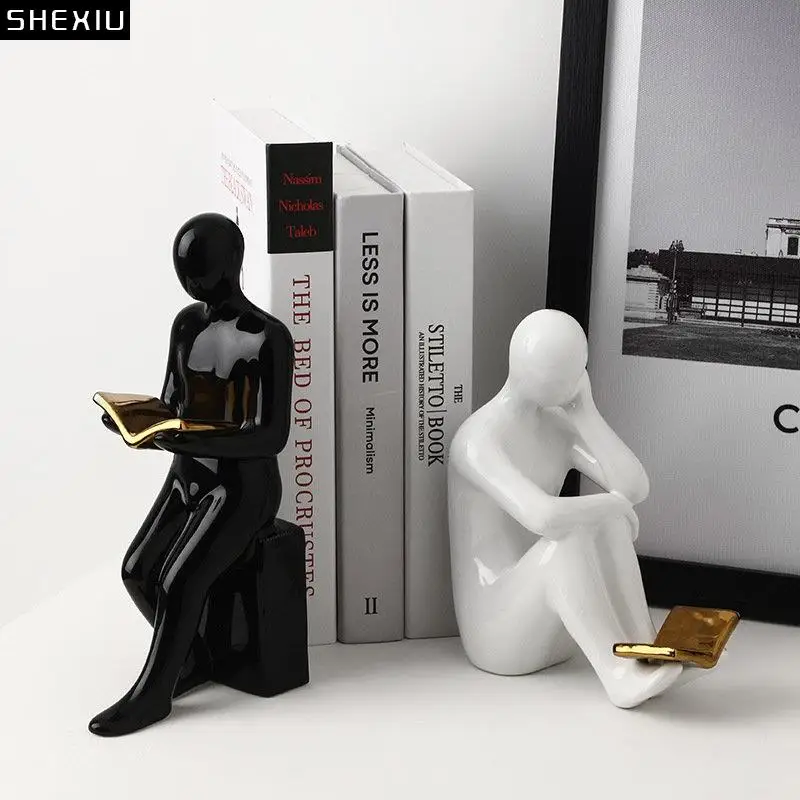 

Reader Shape Crafts Statue Bookends Library Bookshelf Crafts Ornaments Minimalism Character Sculpture Creative Bookends