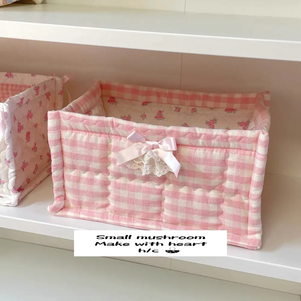 New Square Storage Basket Cotton Stripe Sorting Basket Flower Lace Desktop Box Home Supplies