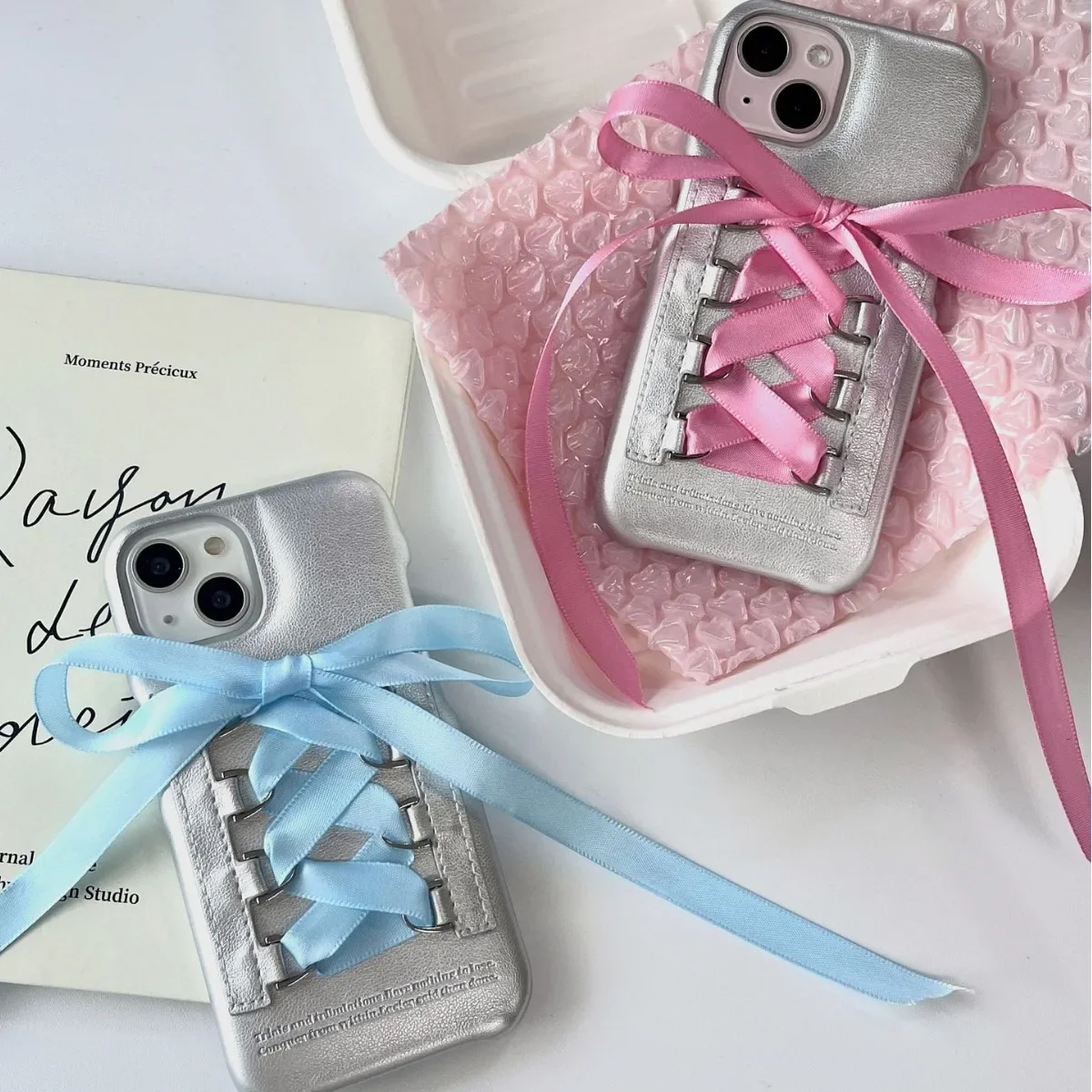 Sweet 3D Colorfu Ribbon Pink Blue Bow for iPhone Suitable for Apple 13 Phone Case For Lovely Women iphone 12 13 14 15 Pro Max