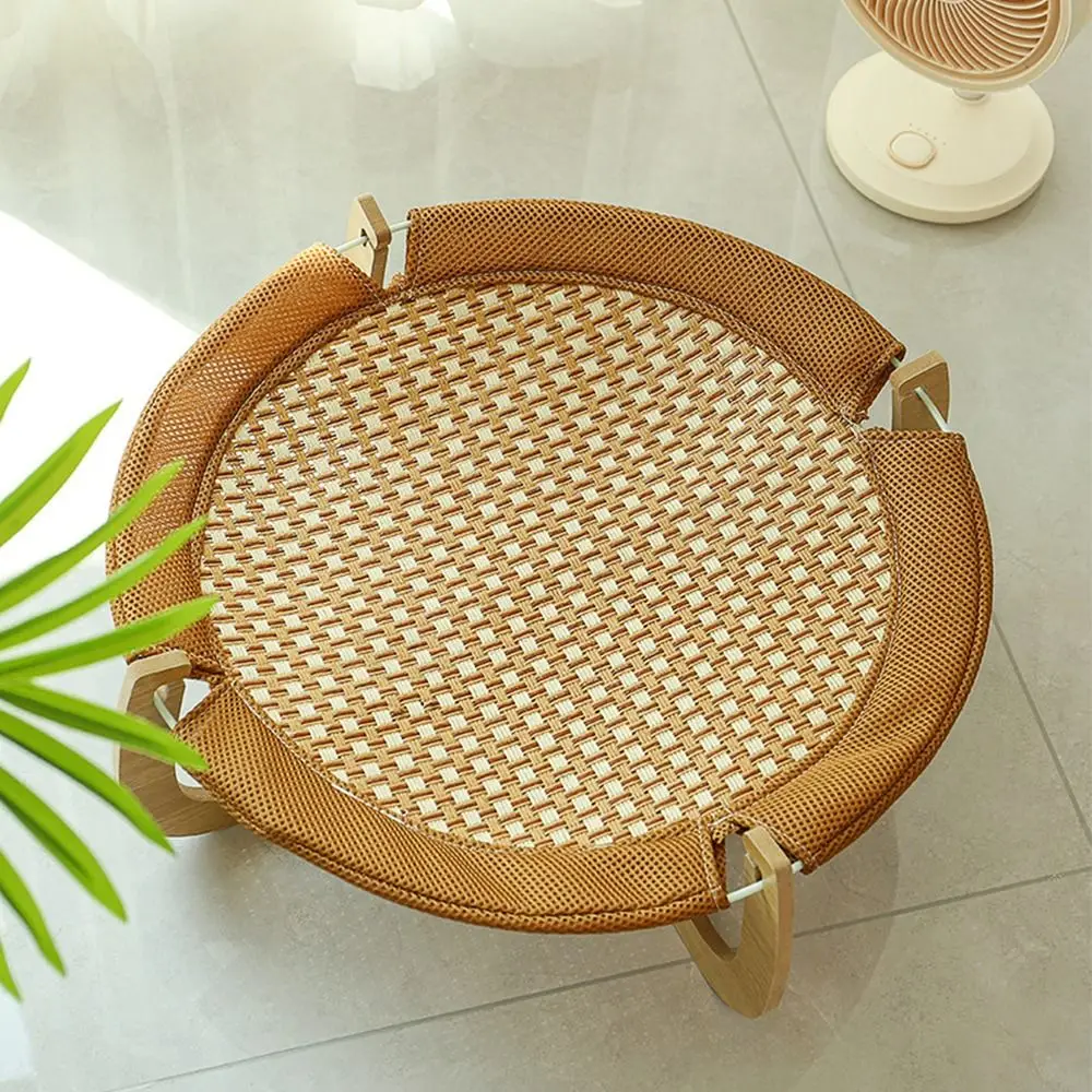

Breathable Wood Cat Bed Round Sturdy Pet Camp Bed Mat Durable Comfortable Dog Hammock with Support Small Animal