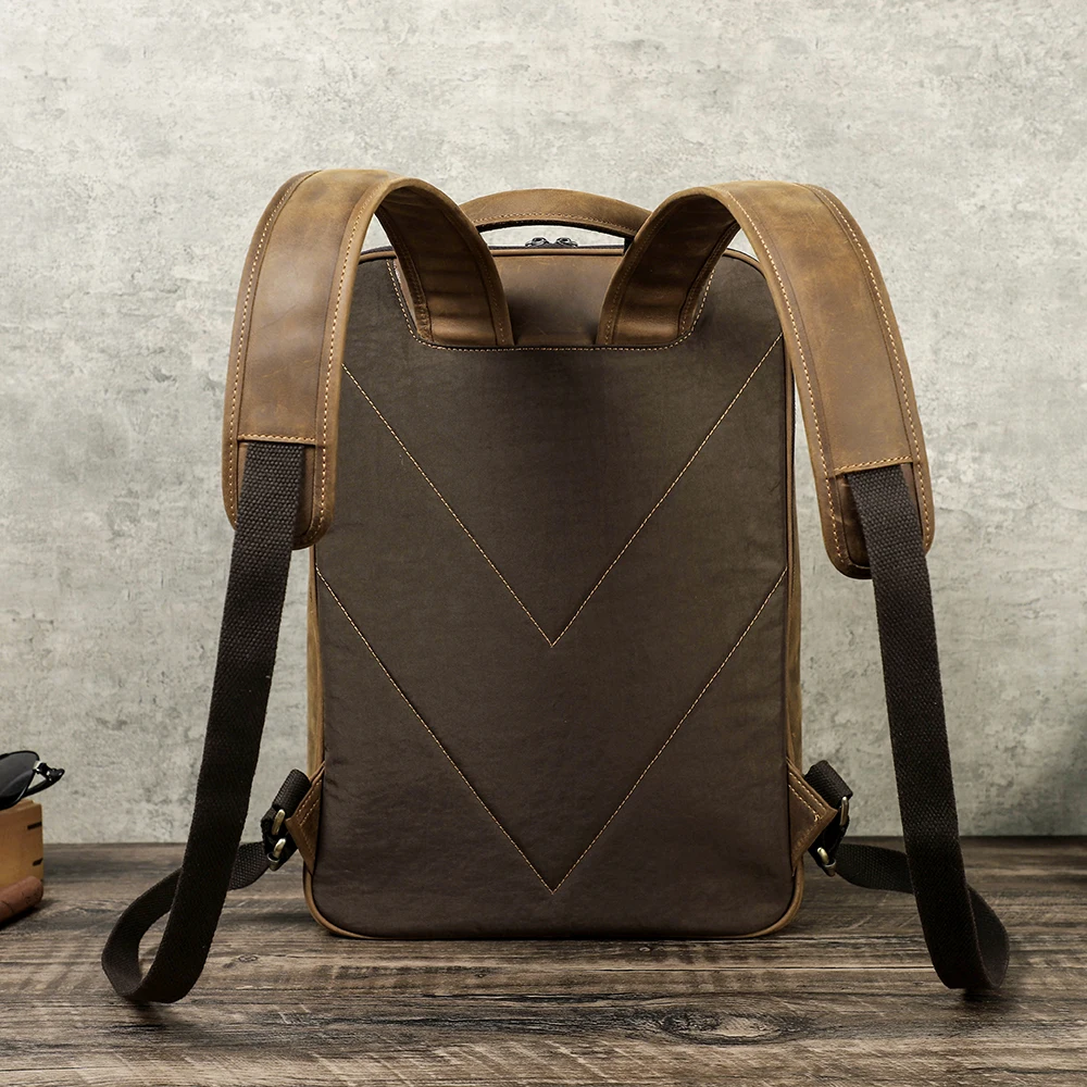 Vintage Simple Men's Genuine Leather Backpack Cowhide Outdoor Travel Backpack Large Capacity Computer Laptop Bag