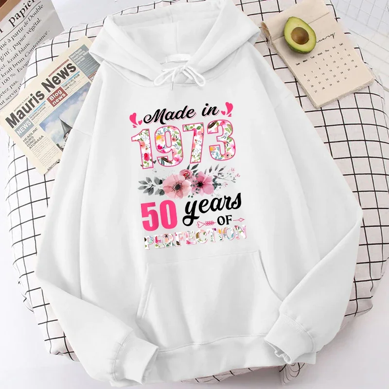 Vintage Fashion Autumn and Winter Made in 1973 50 Years of Perfection Print Hoodie Funny Unisex Streetwear Hipster Pullover